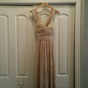 Gold/Shiny Gown w/Sheer Cutouts and Crossed Straps